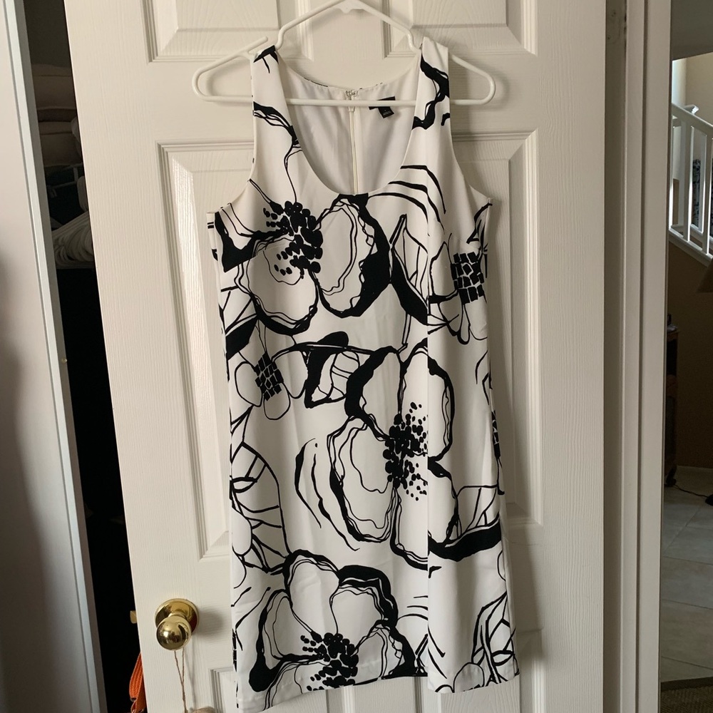 Ann Taylor White Dress with Black Floral Print